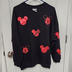 Disney Womens Black Red Polycotton Sweater Mickey Mouse Graphic Pullover XL